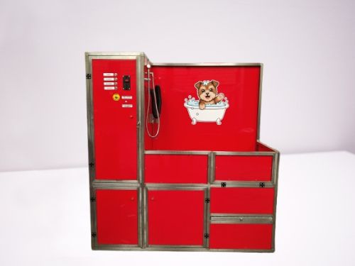 Máquina para lavar mascotas con bañera integrada, manguera de lavado y panel de control